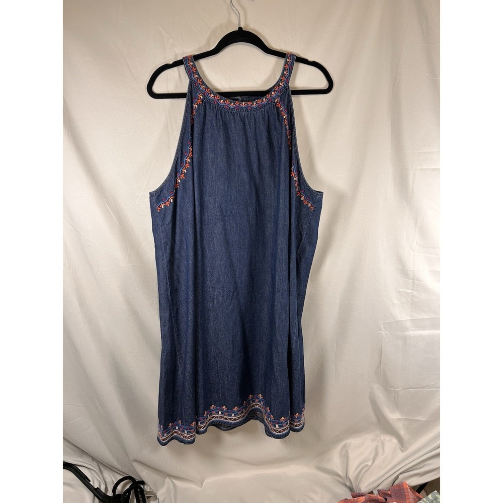 GAP Indigo Blue Embroidered Sleeveless Long Dress